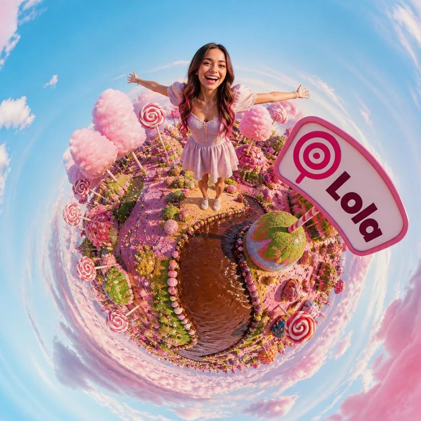 O mundo dos doces: mini planeta com a marca fictícia Lola