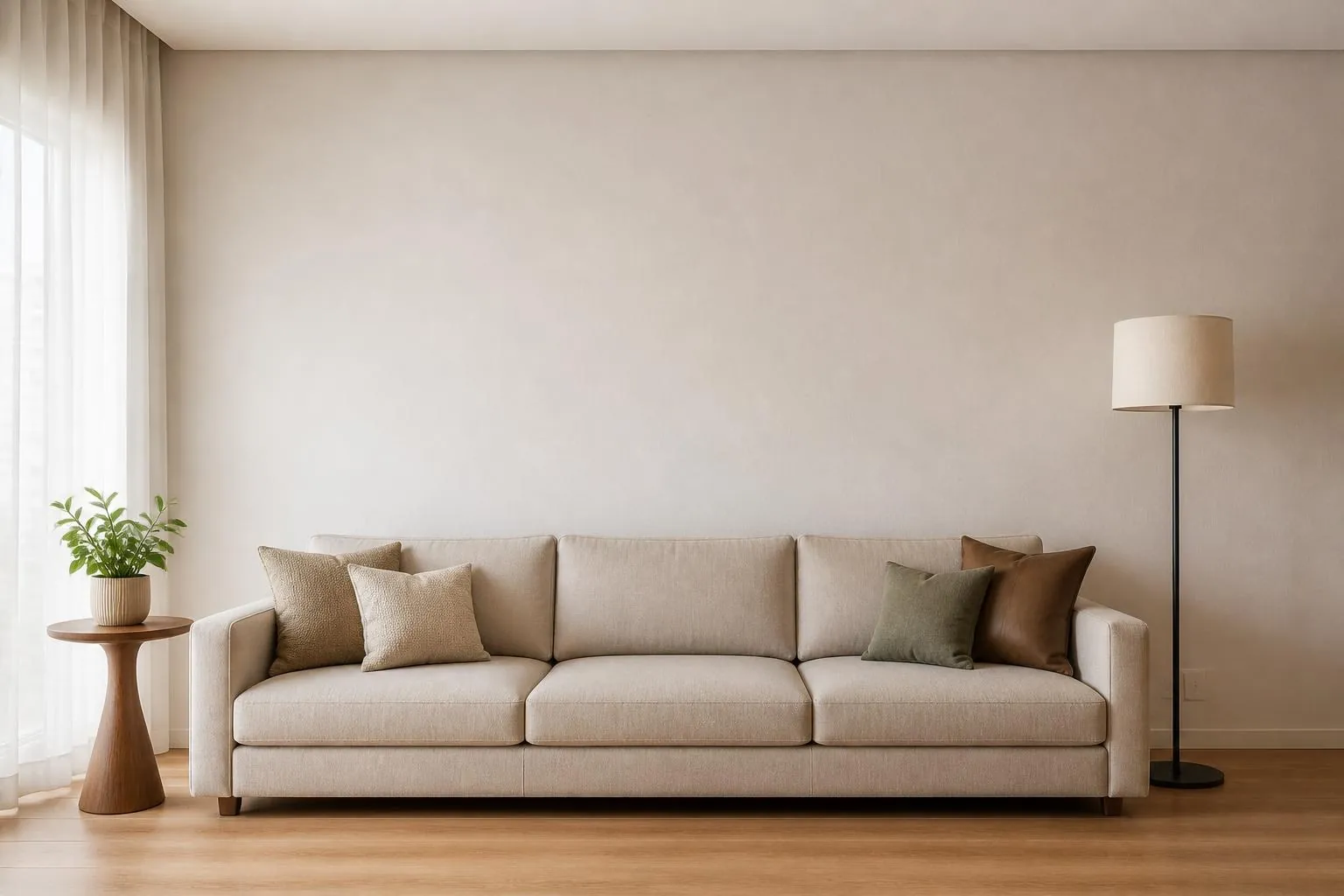 Sala de estar ilustrativa com o quadro mosaico na parede, acima do sofá