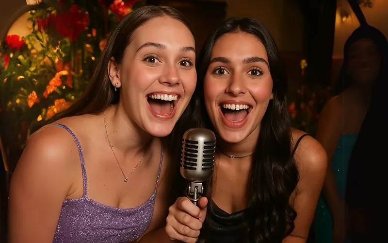 Duas amigas gravando um recado animado